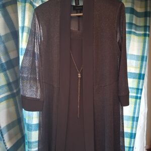 R & M Richards Grey Dress with Sheer Overlay